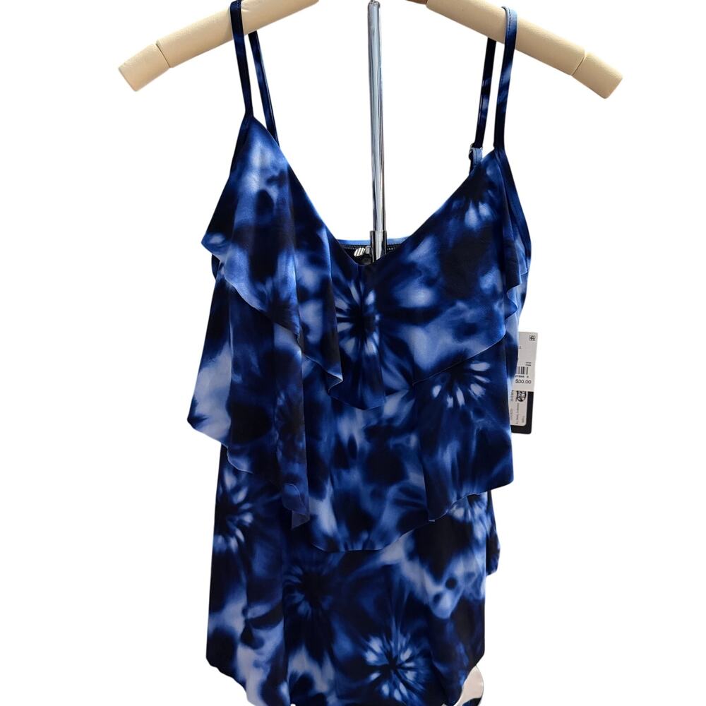 Aqua Green Women's Blue and Black Tiered Tankini Top - Size Small - NWT
